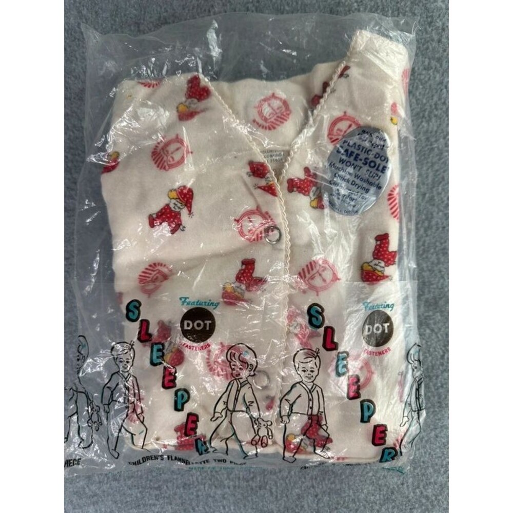 Vintage 50s 60s Deadstock Baby Sleeper PJ Drop Seat Flannel Riegel Dot Size 3